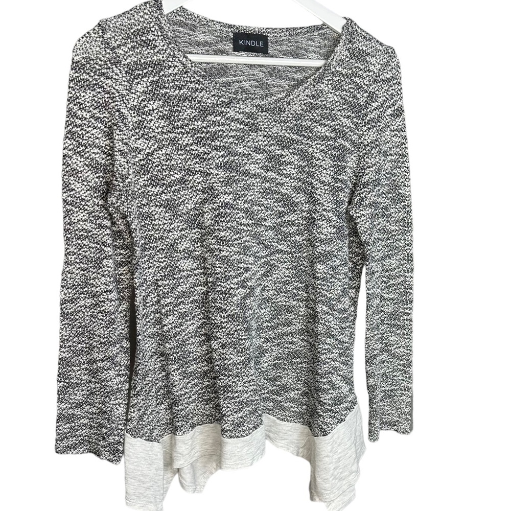Kindle Textured Knit Gray & White Layered Hem Sweater Top | Comfy Chic Sz Large